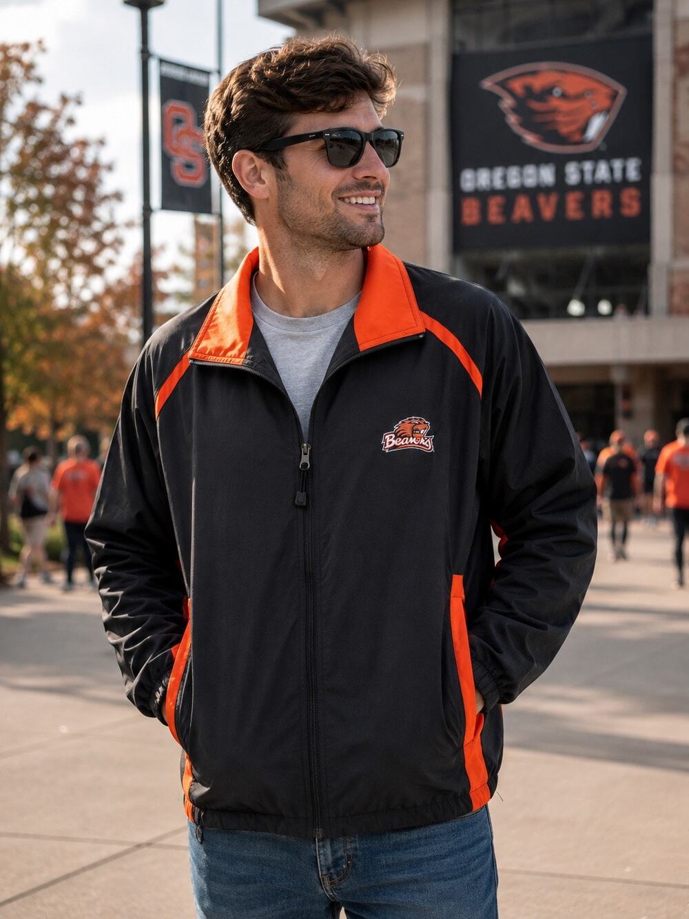 Oregon State Beavers Jacket Vesi Sportswear NWT Black Orange Full Zip NCAA XL